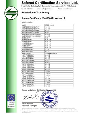 CE 证书2546230421 - 翔宜电子PVC Single Core Non Sheathed Cable L.pdf-img-1-0